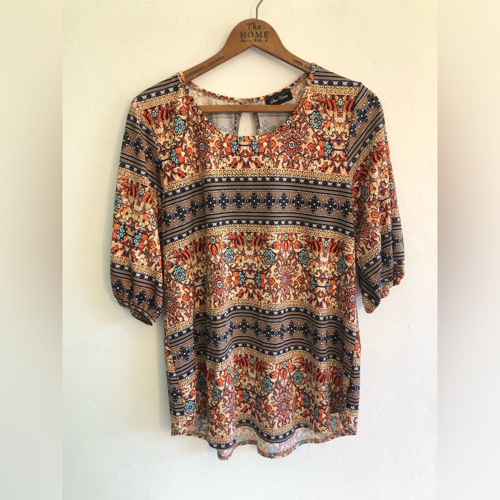 Star Vixen Blouse Women's Top 3/4  Sleeves Stretch Multicolor Lightweight Travel